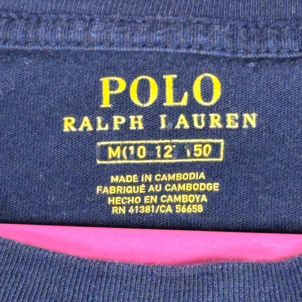 Polo Ralph Lauren Boys Navy Blue Skiing Polo Bear Long Sleeve Graphic Tee Size M